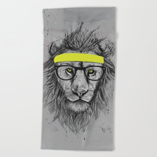 hipster lion Beach Towel