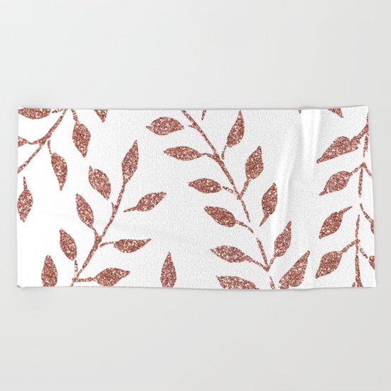 Garden Vines Pink Rose Gold Glitter Beach Towel