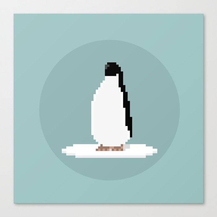 Pixel Penguin on Ice Canvas Print
