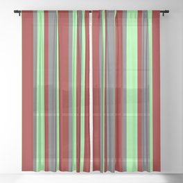 [ Thumbnail: Dark Red, Green, and Dim Gray Colored Lines Pattern Sheer Curtain ]