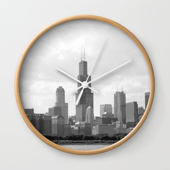 Chicago Skyline Black and White Wall Clock