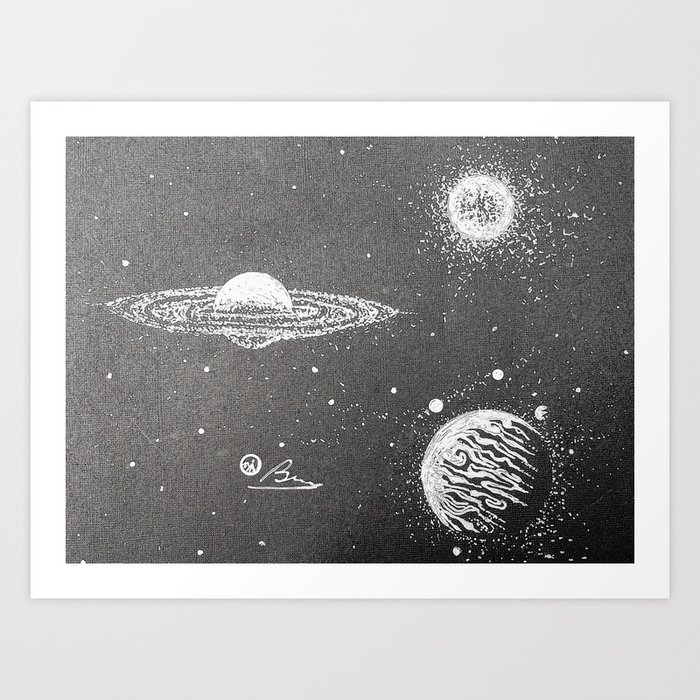 "Jupiter Vs. Saturn" Original Outer Space Drawing, Jupiter Saturn Wal Art Art Print