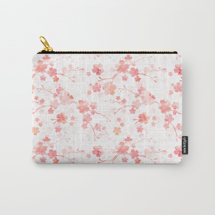 Peach pink Chinese cherry blossom on white Carry-All Pouch