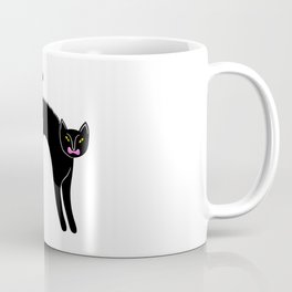 Creepy arched back black cat cartoon illustration Mug