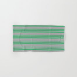 [ Thumbnail: Sea Green and Dark Grey Colored Lined/Striped Pattern Hand & Bath Towel ]