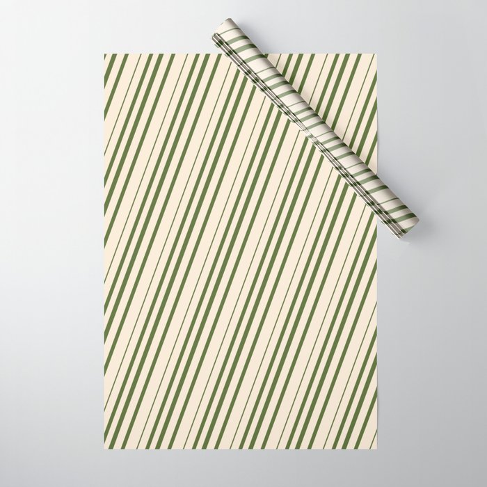 Beige & Dark Olive Green Colored Striped/Lined Pattern Wrapping Paper