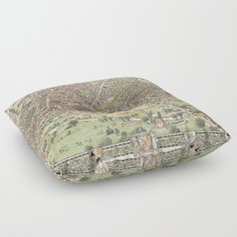 A Picture Map of Birmingham in 1730 - Vintage Pictorial Map Floor Pillow