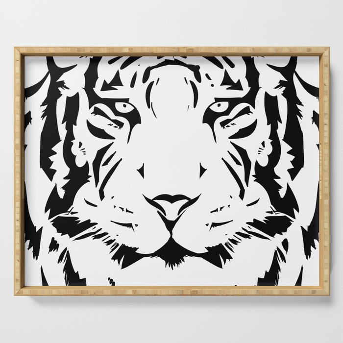 Black and white tiger head close up Serving Tray