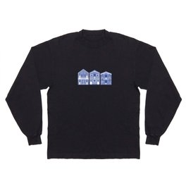 Monochromatic Portuguese houses // electric blue background white striped Costa Nova inspired houses Long Sleeve T-shirt