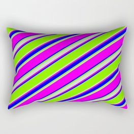 [ Thumbnail: Green, Light Gray, Fuchsia & Blue Colored Stripes/Lines Pattern Rectangular Pillow ]
