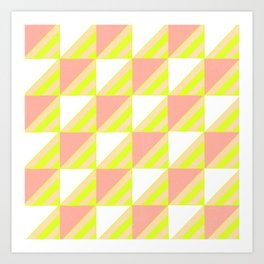 Triangle geometric tiles, pink & chartreuse Art Print
