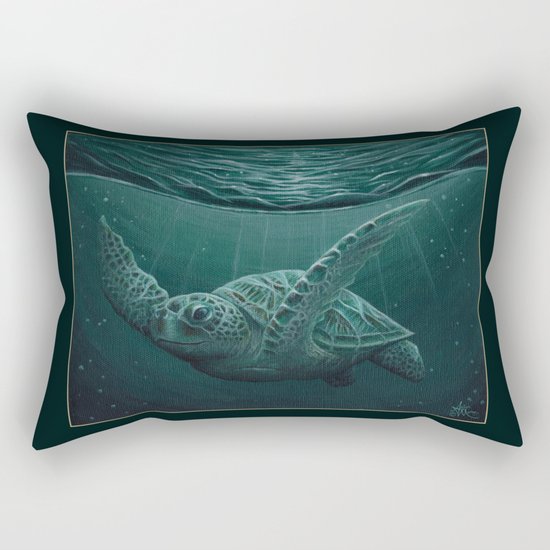 "Eclipse" by Amber Marine - Sea Turtle, Acrylic Painting, (c) 2015 Rectangular Pillow