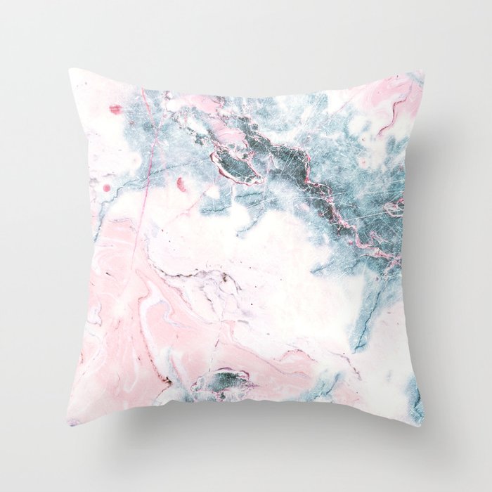 Blue and Pink Marble Throw Pillow