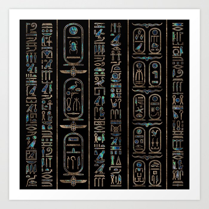 Egyptian hieroglyphs pattern Gold Abalone Art Print