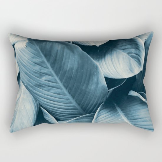 Blue Tropical Leaves Rectangular Pillow