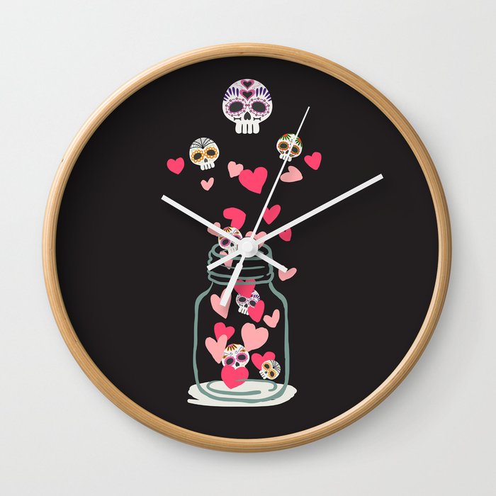 Sugar Skull Love Jar Wall Clock