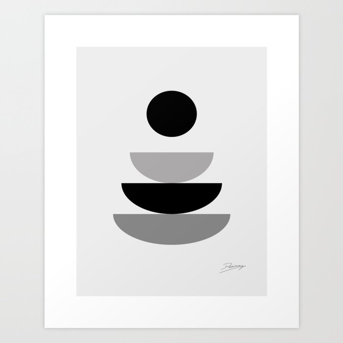 Sitting - Zen Abstract - Black White Grey Art Print