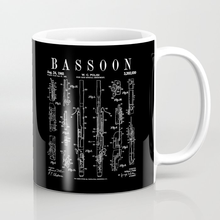 Bassoon Player Vintage Patent Bassoonist Drawing Print Coffee Mug