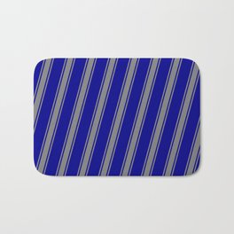 [ Thumbnail: Dark Blue & Grey Colored Striped Pattern Bath Mat ]