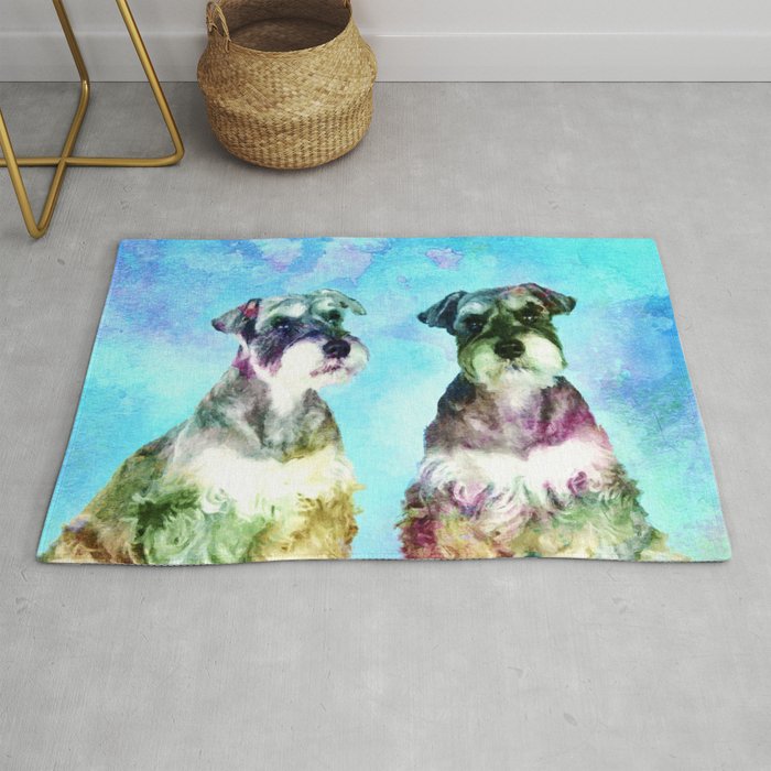 Miniature Schnauzer Dogs Watercolor Digital Art Rug By K9printart