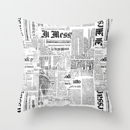 Black And White Collage Of Grunge Newspaper Fragments Throw Pillow