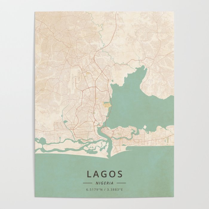 Lagos, Nigeria - Vintage Map Poster