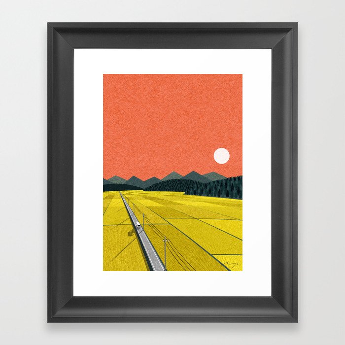 Sunset on rice field Framed Art Print