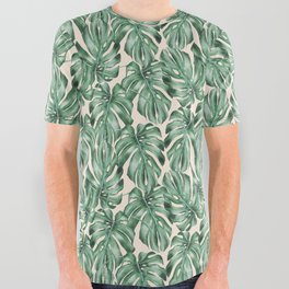 Watercolor Tropical Monstera Leaves All Over Graphic Tee