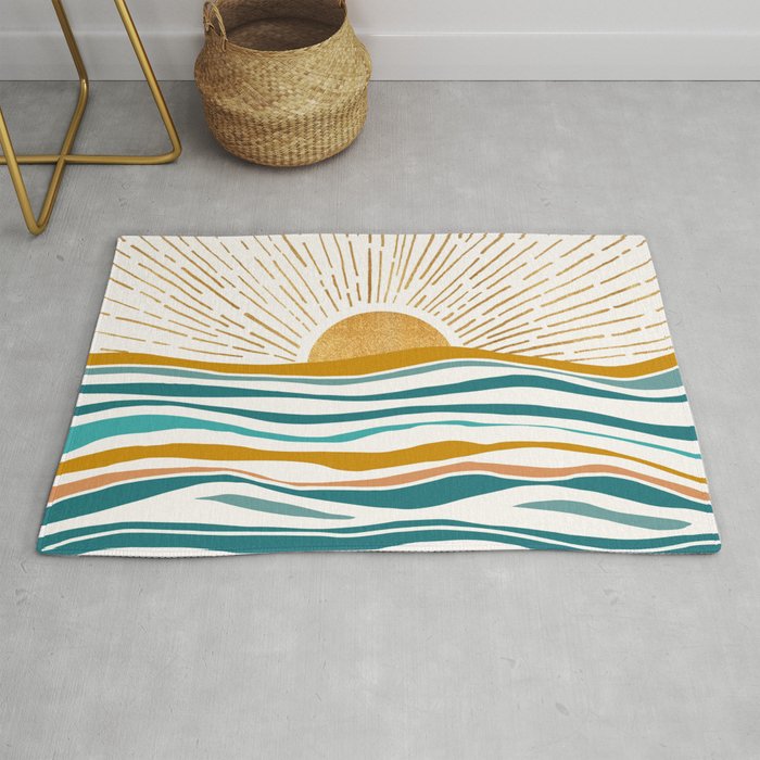 The Sun and The Sea - Gold and Teal Rug