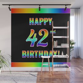 [ Thumbnail: Fun, Colorful, Rainbow Spectrum “HAPPY 42nd BIRTHDAY!” Wall Mural ]