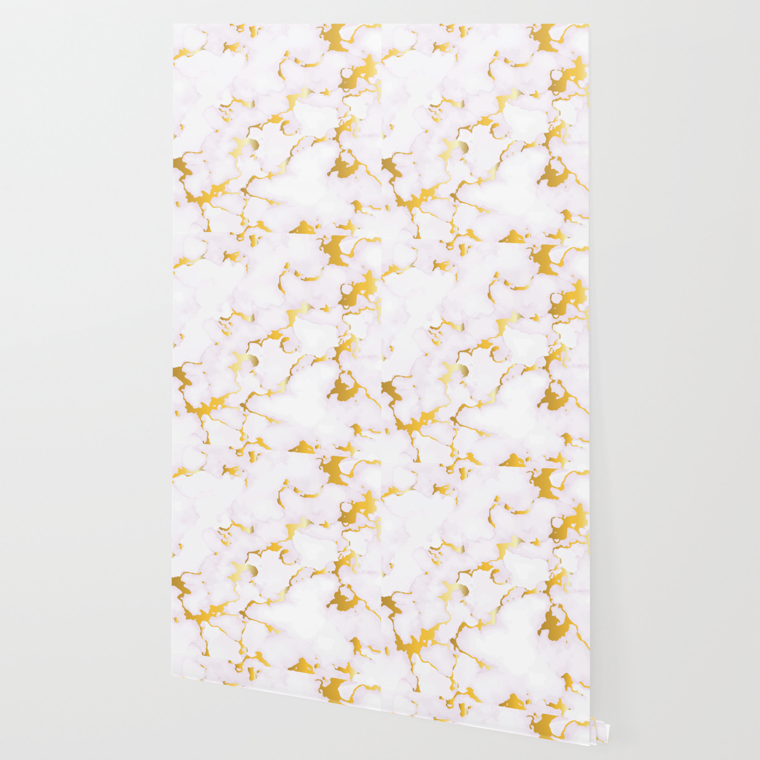 Luxury White Faux Marble Gold Leaf Accent Wallpaper By Gogaart