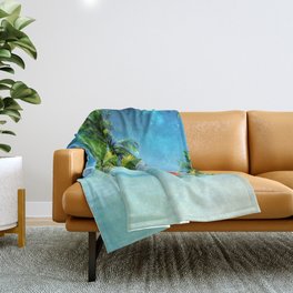 Parrot in the beach Throw Blanket