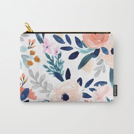 Jolene Floral Carry-All Pouch | Watercolor, Poppies, Pattern, Mint, Painting, Indigo, Curated, Peonies, Feminine, Pastel 