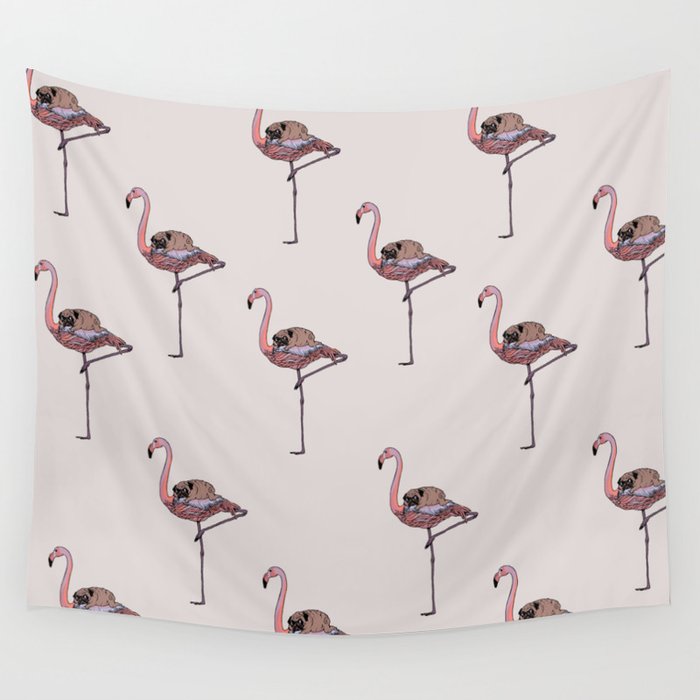 Flamingo and Pug Wall Tapestry