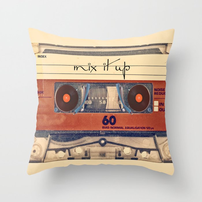 Mash Up Mixtape Vintage Record Player Cassette Tape Hybrid Throw Pillow