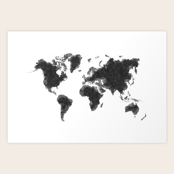 World Map Black Sketch Map Of The World Wall Art Poster Wall Decal Earth Atlas Geography Map Art Print By Radub85