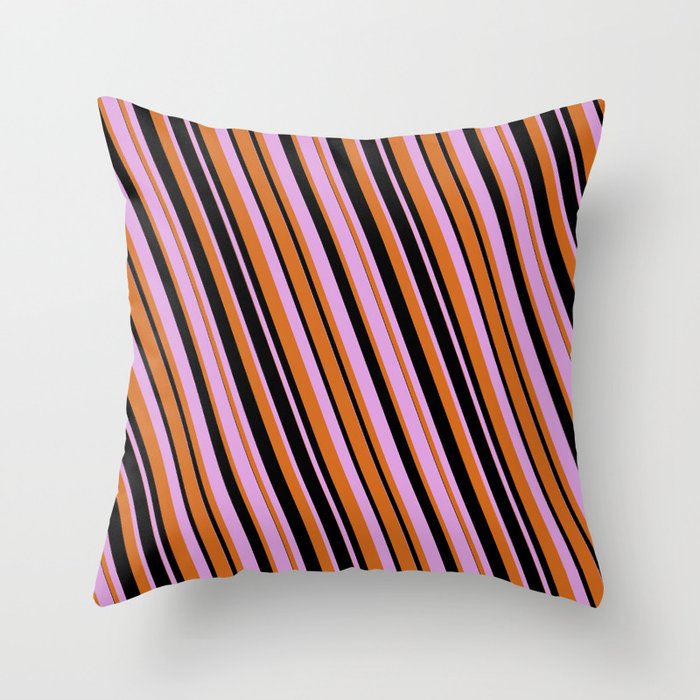 Plum, Chocolate, and Black Colored Lines/Stripes Pattern Throw Pillow