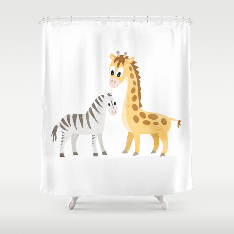 Safari Baby Zebra And Giraffe Shower Curtain By Antiqueimages
