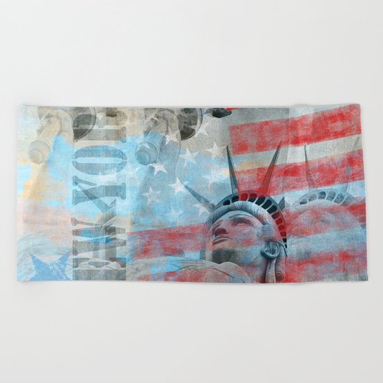 Lady Liberty Stars and Stripes Patriotic Artwork Beach Towel