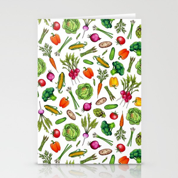 Vegetable Garden - Summer Pattern With Colorful Veggies Stationery Cards