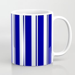 [ Thumbnail: Mint Cream and Dark Blue Colored Striped/Lined Pattern Coffee Mug ]