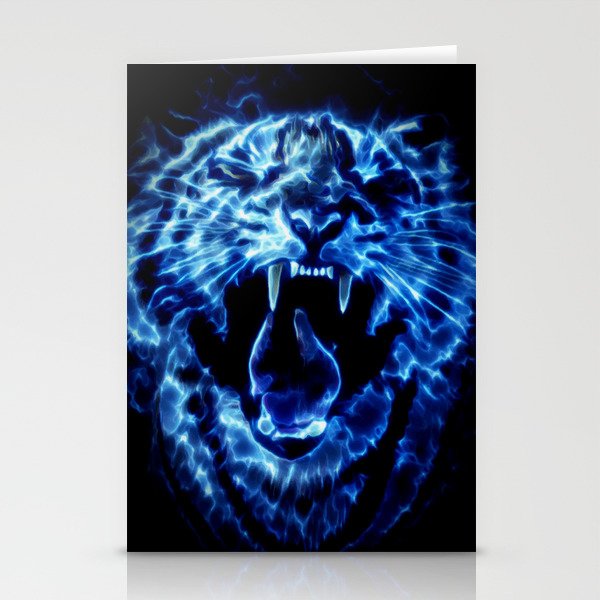 Growling neon tiger Stationery Cards
