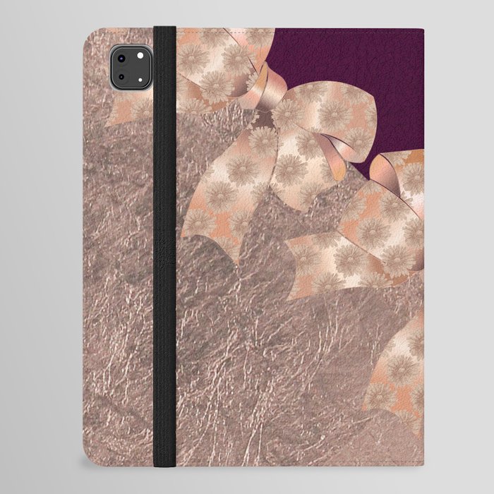 Burgundy rose gold watercolor floral elegant bows iPad Folio Case