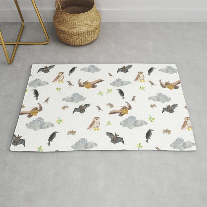 Night Creatures "Owl, bat and crow" Pattern Rug