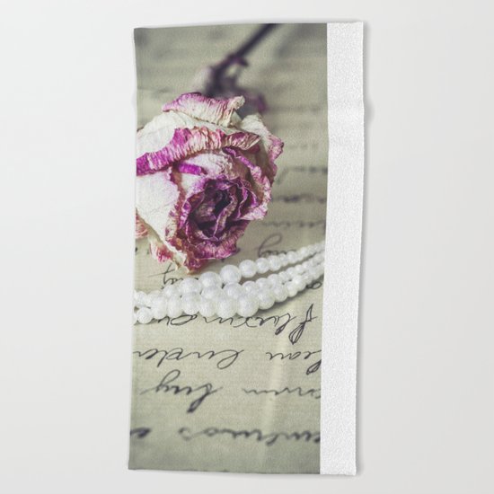 love letter with pearls and rose Beach Towel