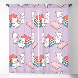 Cats and Books Pattern Blackout Curtain