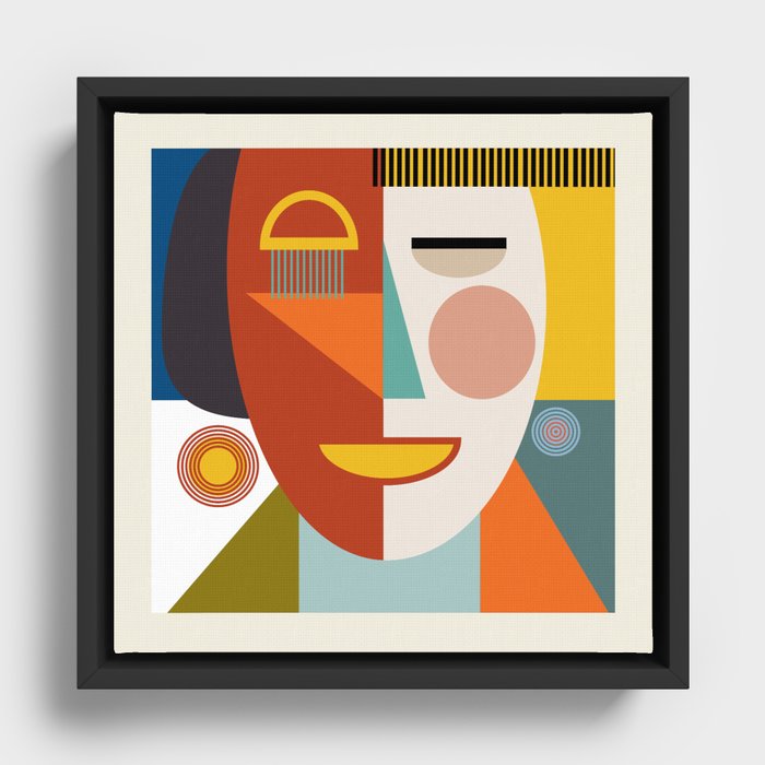 mid century geometric face Framed Canvas