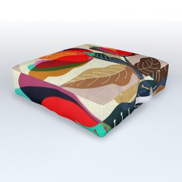 Floral Reverie no2 Outdoor Floor Cushion | Black, Yellow, Red, Flowers, Floraldesign, Watercolor, Abstract, Curated, Acrylic, Beige 