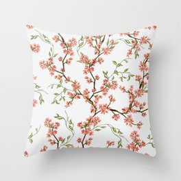 Japanese Flowers Sakura Chinoiserie Botanic Vintage Pattern Throw Pillow
