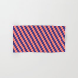 [ Thumbnail: Dark Slate Blue and Salmon Colored Lines/Stripes Pattern Hand & Bath Towel ]